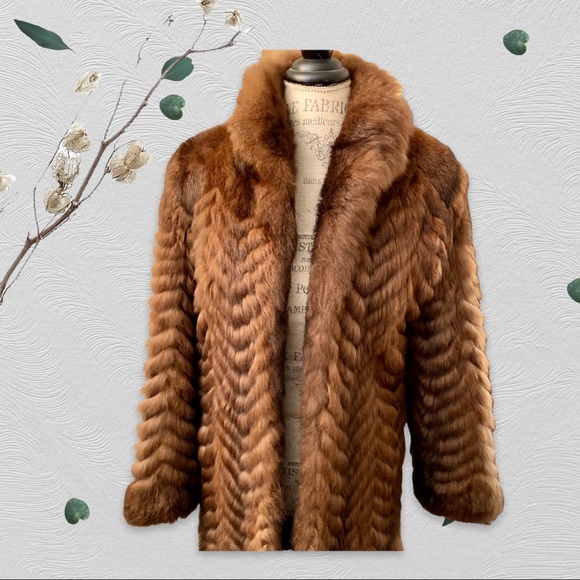 Vintage Full Length Opossum Chevron Pattern Fur Coat - Picture 13 of 14